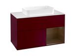 Villeroy und Boch Finion Waschtischunterschrank F251GNHB 100x60,3cm, Abdeckplatte white matt, Regal rechts Walnut veneer, Peony Matt