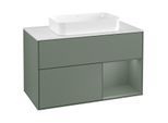 Villeroy und Boch Finion Waschtischunterschrank F251GMGM 100x60,3cm, Abdeckplatte white matt, Regal rechts Olive Matt Lacquer, Olive Matt Lacquer