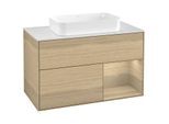 Villeroy und Boch Finion Waschtischunterschrank F251PCPC 100x60,3cm, Abdeckplatte white matt, Regal rechts Oak Veneer, Oak Veneer