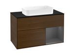 Villeroy und Boch Finion Waschtischunterschrank F252GKGN 100x60,3cm, Abdeckplatte black matt, Regal rechts Anthracite matt, Walnut veneer