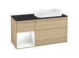 Villeroy und Boch Finion Waschtischunterschrank F272GFPC 120cm, Abdeckplatte black matt, Regal links Glossy white lacquer, Oak Veneer