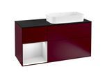 Villeroy und Boch Finion Waschtischunterschrank F272MTHB 120cm, Abdeckplatte black matt, Regal links White matt lacquer, Peony Matt