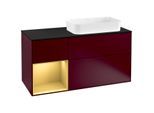 Villeroy und Boch Finion Waschtischunterschrank F272HFHB 120cm, Abdeckplatte black matt, Regal links Gold matt, Peony Matt