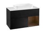 Villeroy und Boch Finion Waschtischunterschrank G251GNPD 100cm, Abdeckplatte white matt, Emotion, Regal rechts Walnut veneer, Black matt lacquer
