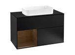 Villeroy und Boch Finion Waschtischunterschrank G242GNPD 100cm, Abdeckplatte black matt, Emotion, Regal links Walnut veneer, Black matt lacquer