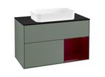 Villeroy und Boch Finion Waschtischunterschrank G252HBGM 100cm, Abdeckplatte black matt, Emotion, Regal rechts Peony, Olive Matt Lacquer