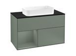 Villeroy und Boch Finion Waschtischunterschrank G242GMGM 100cm, Abdeckplatte black matt, Emotion, Regal links Olive Matt Lacquer, Olive Matt Lacquer