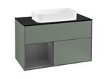 Villeroy und Boch Finion Waschtischunterschrank G242GKGM 100cm, Abdeckplatte black matt, Emotion, Regal links Anthracite matt, Olive Matt Lacquer