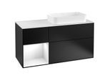 Villeroy und Boch Finion Waschtischunterschrank G271GFPD 120cm, Abdeckplatte white matt, Emotion, Regal links Glossy white lacquer, Black matt lacquer