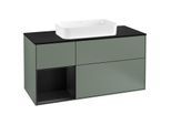 Villeroy und Boch Finion Waschtischunterschrank F292PDGM 120cm, Abdeckplatte black matt, Regal links Black matt lacquer, Olive Matt Lacquer