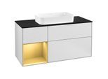 Villeroy und Boch Finion Waschtischunterschrank F292HFMT 120cm, Abdeckplatte black matt, Regal links Gold matt, White matt lacquer