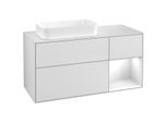 Villeroy und Boch Finion Waschtischunterschrank G281GFMT 120cm, Abdeckplatte white matt, Emotion, Regal rechts Glossy white lacquer, White matt lacquer