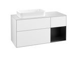 Villeroy und Boch Finion Waschtischunterschrank G281PDGF 120cm, Abdeckplatte white matt, Emotion, Regal rechts Black matt lacquer, Glossy white lacquer