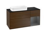Villeroy und Boch Finion Waschtischunterschrank G282GKGN 120cm, Abdeckplatte black matt, Emotion, Regal rechts Anthracite matt, Walnut veneer