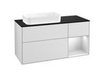 Villeroy und Boch Finion Waschtischunterschrank G282MTMT 120cm, Abdeckplatte black matt, Emotion, Regal rechts White matt lacquer, White matt lacquer