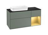 Villeroy und Boch Finion Waschtischunterschrank G282HFGM 120cm, Abdeckplatte black matt, Emotion, Regal rechts Gold matt, Olive Matt Lacquer