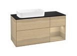 Villeroy und Boch Finion Waschtischunterschrank G282PCPC 120cm, Abdeckplatte black matt, Emotion, Regal rechts Oak Veneer, Oak Veneer