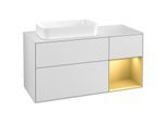 Villeroy und Boch Finion Waschtischunterschrank F281HFMT 120cm, Abdeckplatte white matt, Regal rechts Gold matt, White matt lacquer