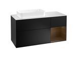 Villeroy und Boch Finion Waschtischunterschrank F281GNPD 120cm, Abdeckplatte white matt, Regal rechts Walnut veneer, Black matt lacquer