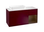 Villeroy und Boch Finion Waschtischunterschrank F281GNHB 120cm, Abdeckplatte white matt, Regal rechts Walnut veneer, Peony Matt