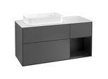 Villeroy und Boch Finion Waschtischunterschrank F281PDGK 120cm, Abdeckplatte white matt, Regal rechts Black matt lacquer, Anthracite matt