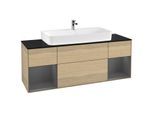 Villeroy und Boch Finion Waschtischunterschrank F212GKPC 160cm, Abdeckplatte black matt, Regale Anthracite matt lacquer, Oak Veneer