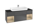 Villeroy und Boch Finion Waschtischunterschrank F212PCGK 160cm, Abdeckplatte black matt, Regale Oak Veneer, Anthracite matt