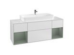 Villeroy und Boch Finion Waschtischunterschrank G211GMMT 160cm, Abdeckplatte white matt, Emotion, Regale Olive matt lacquer, White matt lacquer