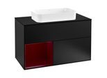 Villeroy und Boch Finion Waschtischunterschrank F242HBPD 100x60,3cm, Abdeckplatte black matt, Regal links Peony, Black matt lacquer