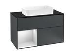 Villeroy und Boch Finion Waschtischunterschrank F242MTHG 100x60,3cm, Abdeckplatte black matt, Regal links White matt lacquer, Midnight Blue Matt Lacquer