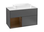 Villeroy und Boch Finion Waschtischunterschrank F241GNGK 100x60,3cm, Abdeckplatte white matt, Regal links Walnut veneer, Anthracite matt