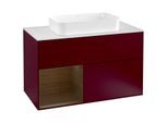 Villeroy und Boch Finion Waschtischunterschrank F241GNHB 100x60,3cm, Abdeckplatte white matt, Regal links Walnut veneer, Peony Matt