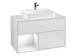 Villeroy und Boch Finion Waschtischunterschrank G361GFMT 100cm, Abdeckplatte white matt, Emotion, Regal links Glossy white lacquer, White matt lacquer