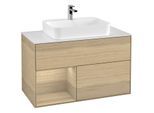 Villeroy und Boch Finion Waschtischunterschrank F361PCPC 100cm, Abdeckplatte white matt, Regal links Oak Veneer, Oak Veneer