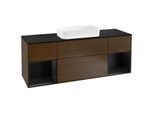 Villeroy und Boch Finion Waschtischunterschrank G332PDGN 160cm, Abdeckplatte black matt, Emotion, Regale Black matt lacquer, Walnut veneer