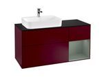 Villeroy und Boch Finion Waschtischunterschrank G402GMHB 120cm, Abdeckplatte black matt, Emotion, Regal rechts Olive Matt Lacquer, Peony Matt