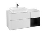 Villeroy und Boch Finion Waschtischunterschrank G401PDMT 120cm, Abdeckplatte white matt, Emotion, Regal rechts Black matt lacquer, White matt lacquer