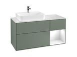 Villeroy und Boch Finion Waschtischunterschrank F401GFGM 120cm, Abdeckplatte white matt, Regal rechts Glossy white lacquer, Olive Matt Lacquer