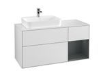 Villeroy und Boch Finion Waschtischunterschrank F401HGMT 120cm, Abdeckplatte white matt, Regal rechts Midnight Blue Matt Lacquer, White matt lacquer
