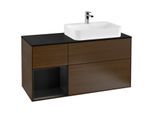 Villeroy und Boch Finion Waschtischunterschrank F392PDGN 120cm, Abdeckplatte black matt, Regal links Black matt lacquer, Walnut veneer