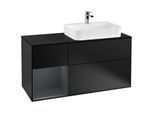 Villeroy und Boch Finion Waschtischunterschrank F392HGPD 120cm, Abdeckplatte black matt, Regal links Midnight Blue Matt Lacquer, Black matt lacquer