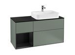 Villeroy und Boch Finion Waschtischunterschrank F392PDGM 120cm, Abdeckplatte black matt, Regal links Black matt lacquer, Olive Matt Lacquer