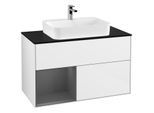 Villeroy und Boch Finion Waschtischunterschrank G362GKGF 100cm, Abdeckplatte black matt, Emotion, Regal links Anthracite matt, Glossy white lacquer