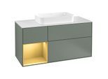 Villeroy und Boch Finion Waschtischunterschrank G291HFGM 120cm, Abdeckplatte white matt, Emotion, Regal links Gold matt, Olive Matt Lacquer