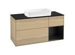 Villeroy und Boch Finion Waschtischunterschrank F302PDPC 120cm, Abdeckplatte black matt, Regal rechts Black matt lacquer, Oak Veneer