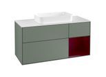 Villeroy und Boch Finion Waschtischunterschrank G301HBGM 120cm, Abdeckplatte white matt, Emotion, Regal rechts Peony, Olive Matt Lacquer
