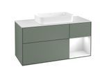 Villeroy und Boch Finion Waschtischunterschrank F301GFGM 120cm, Abdeckplatte white matt, Regal rechts Glossy white lacquer, Olive Matt Lacquer
