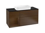 Villeroy und Boch Finion Waschtischunterschrank G292GNGN 120cm, Abdeckplatte black matt, Emotion, Regal links Walnut veneer, Walnut veneer