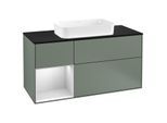 Villeroy und Boch Finion Waschtischunterschrank G292MTGM 120cm, Abdeckplatte black matt, Emotion, Regal links White matt lacquer, Olive Matt Lacquer