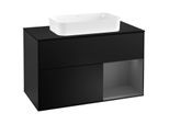 Villeroy und Boch Finion Waschtischunterschrank F252GKPD 100x60,3cm, Abdeckplatte black matt, Regal rechts Anthracite matt, Black matt lacquer